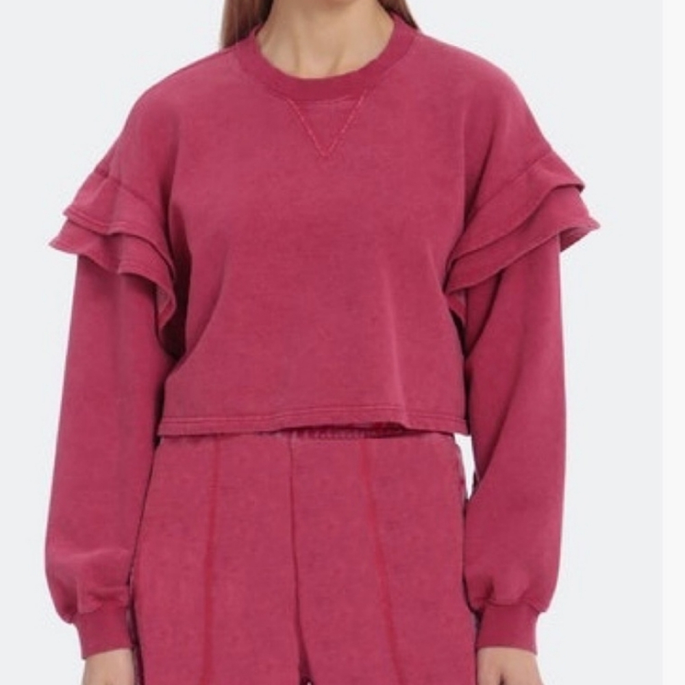 7 For All Mankind Ruffle Crop Knit Sweater